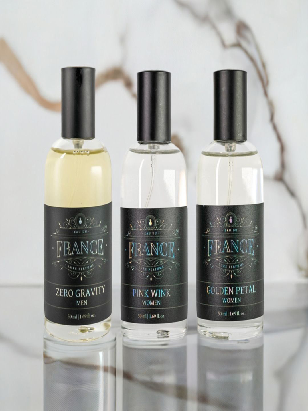 Eau DuFrance Set Of 3 Zero Gravity, Pink Wink & Golden Petal Long Lasting EDP - 50 ml Each