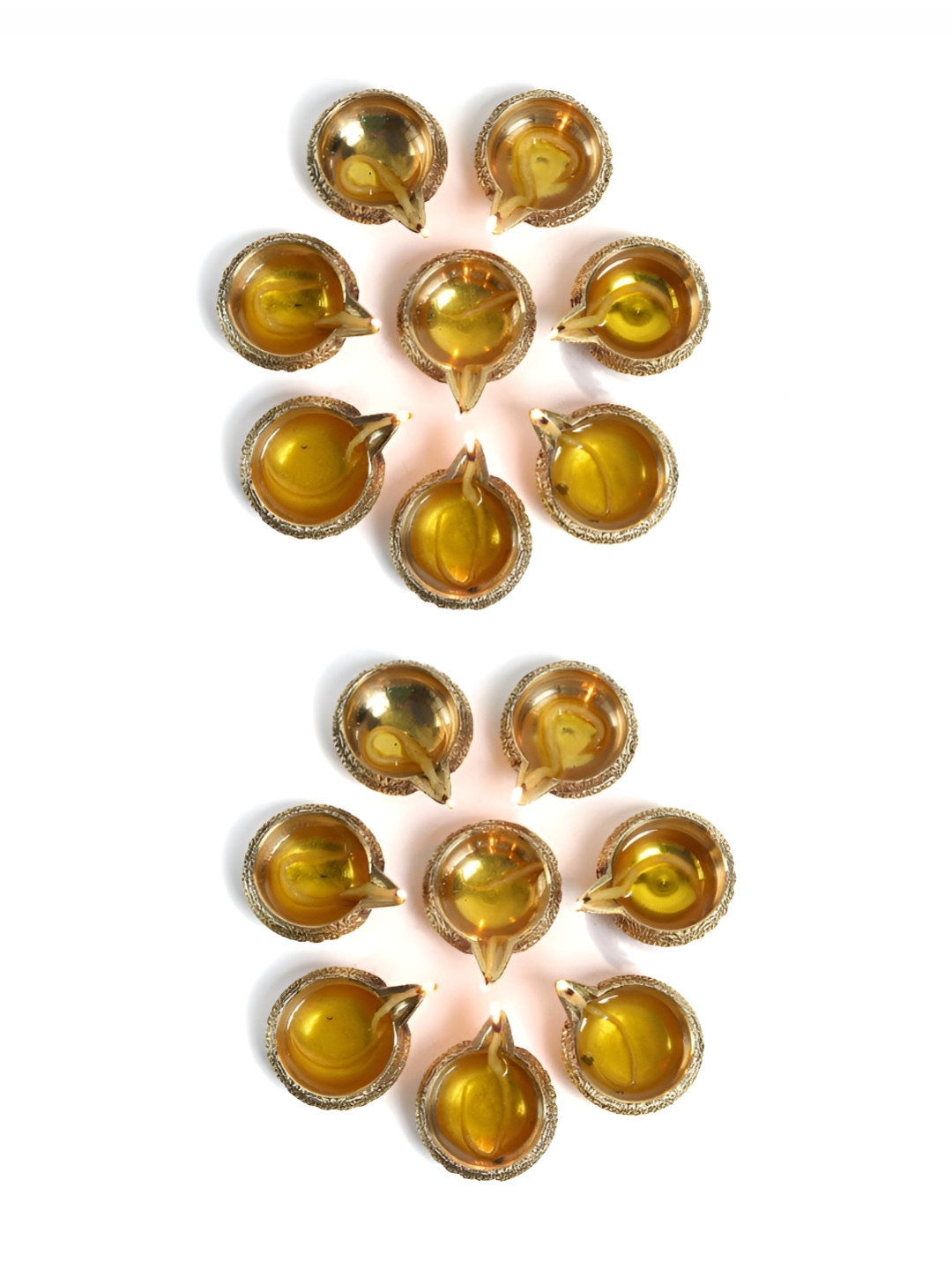 The Spiritual Living 16-Pcs Yellow Textured Brass Diyas