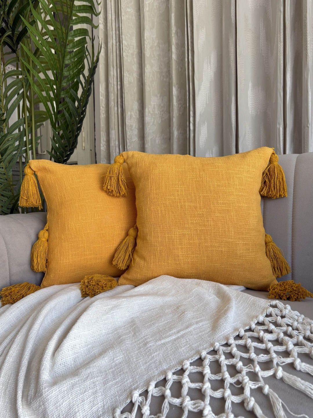 EXPORT HOUSE Mustard Set of 2 Square Cushion Covers