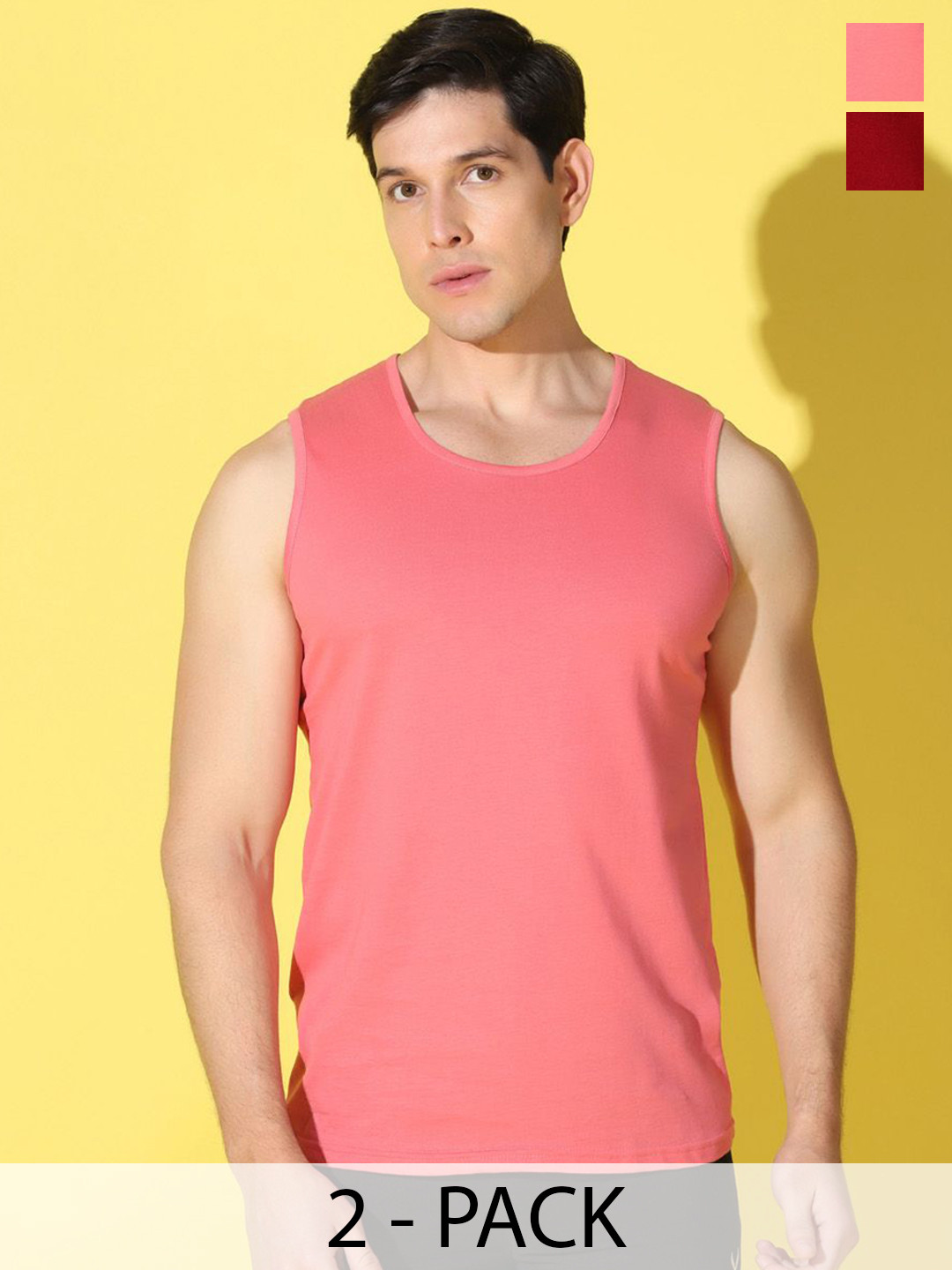 WOOSTRO Pack Of 2 Combed Cotton Gym Vests -VWS26(PLAIN PEACH)(PLAIN MAROON)