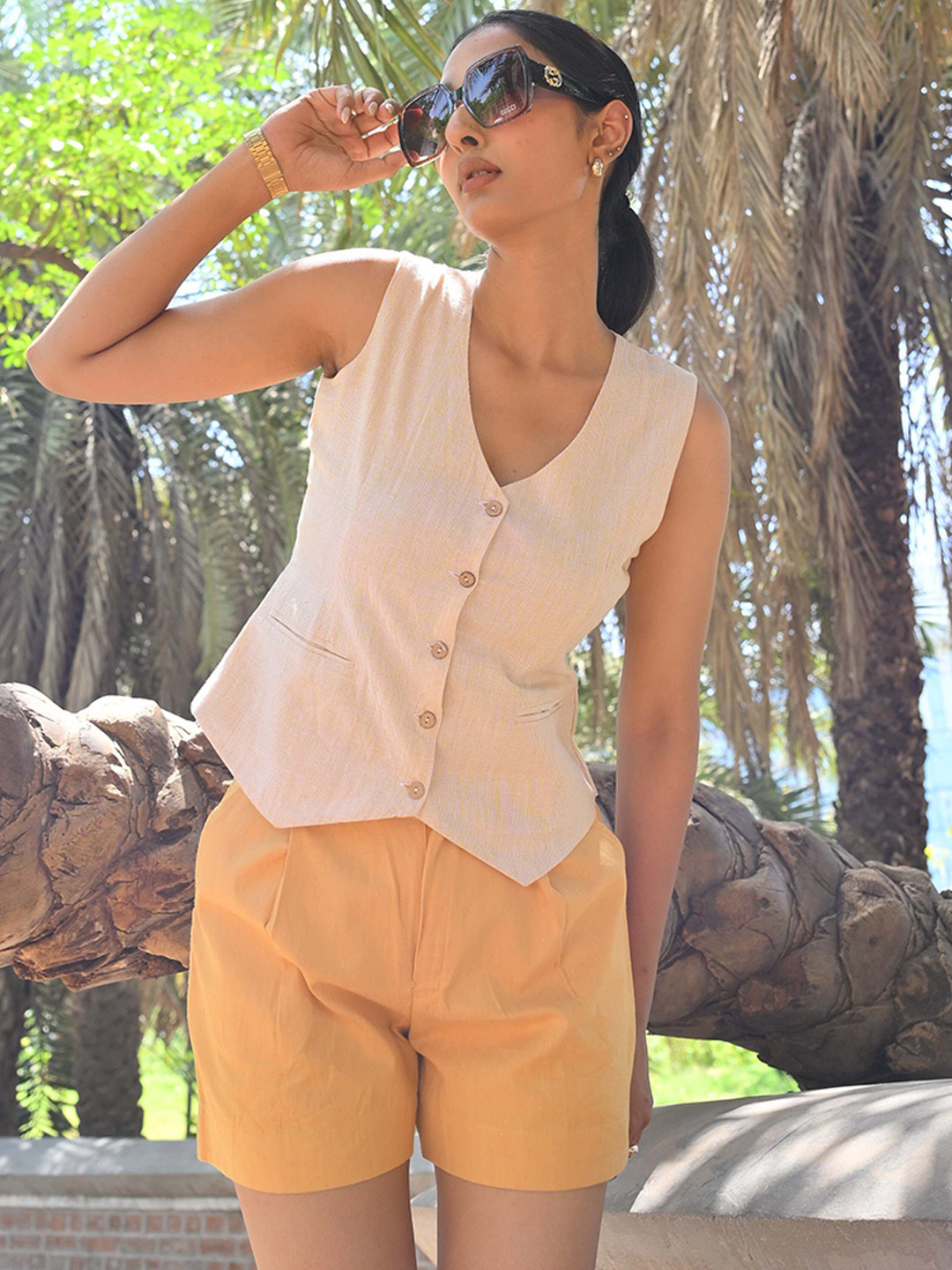 House of Harakh Striped Classic Khadi Waistcoat