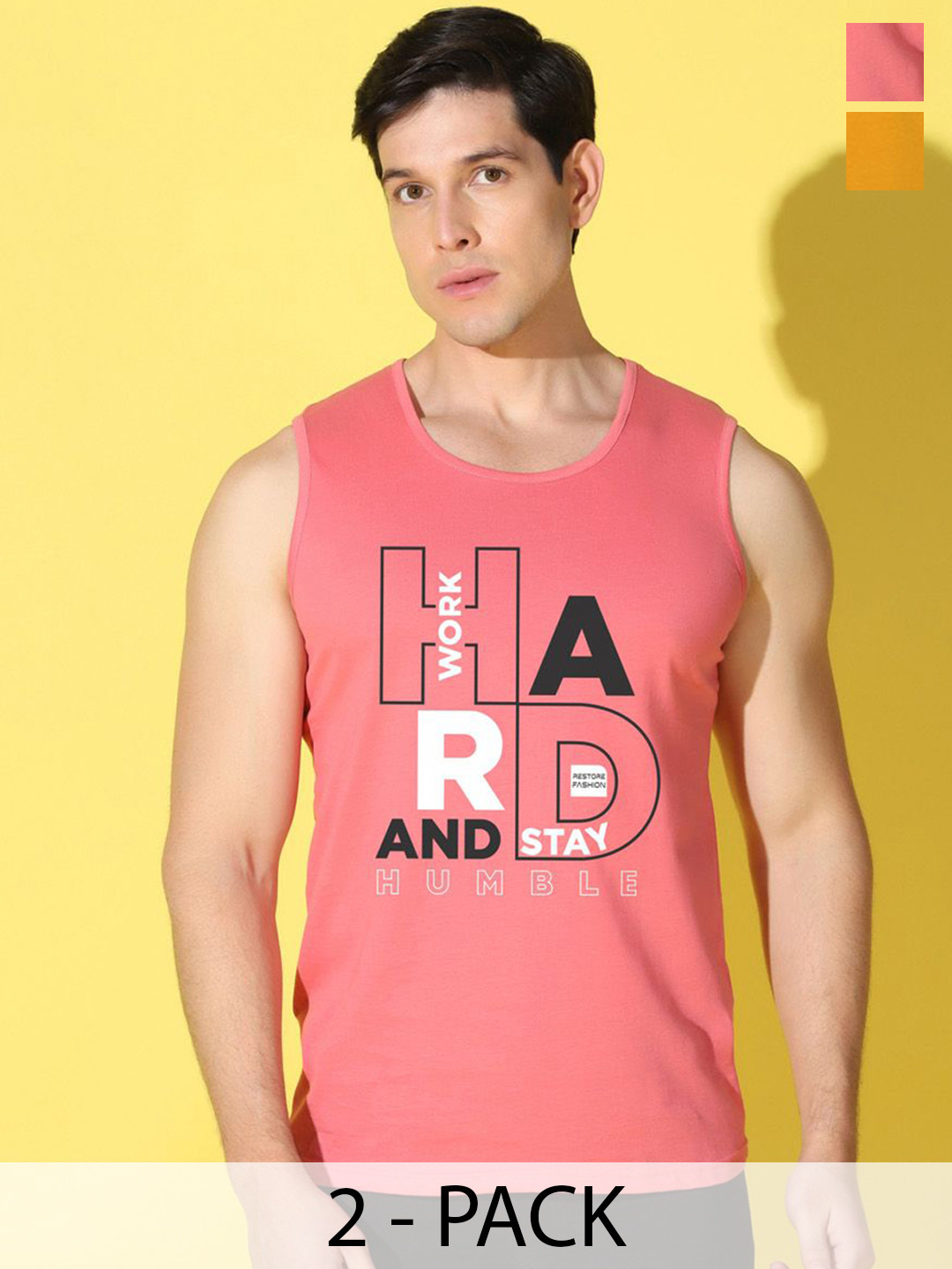 WOOSTRO Pack Of 2 Printed Combed Cotton GymInnerwear VWS26(HARD PEACH)(ALONE MUSTARD)