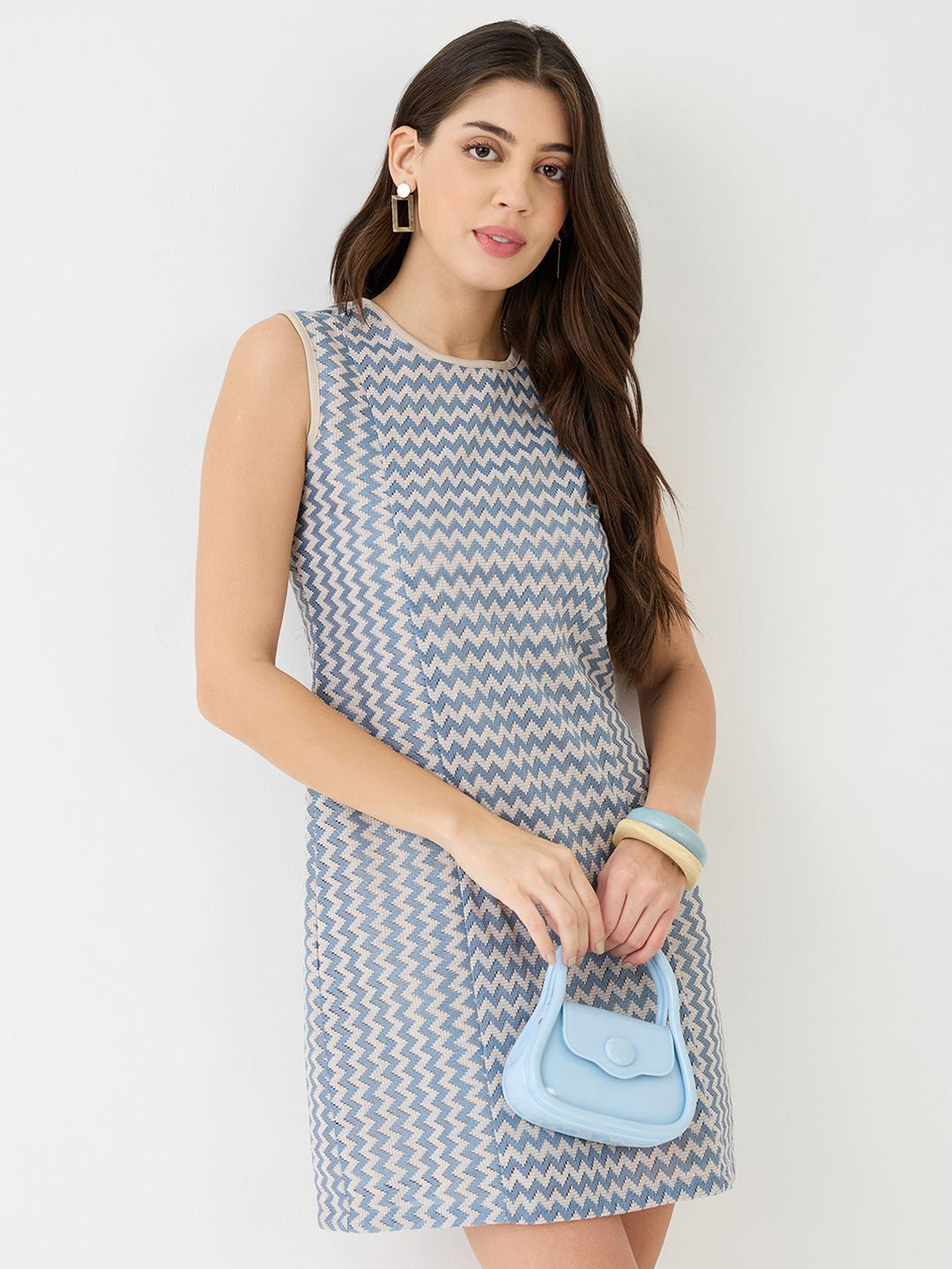 Globus Round Neck Straight Hem Mini Sheath Crochet Dress