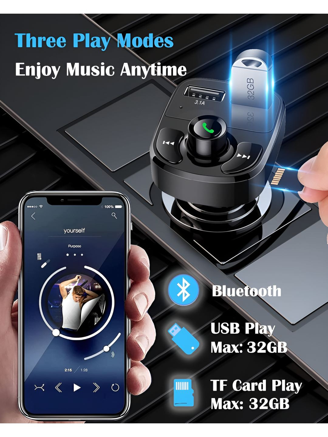 Flenzy Sound Quality Fm Transmitter Plug Mp3 Bluetooth Player Car Mobile Charger