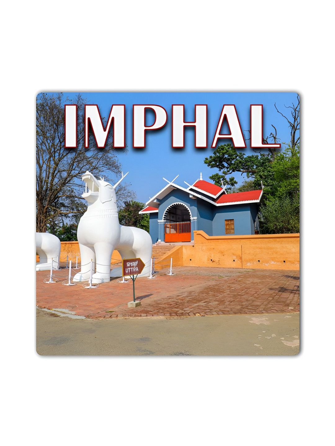 ARTBUG Blue & White Imphal City Printed Wooden FridgeMagnet