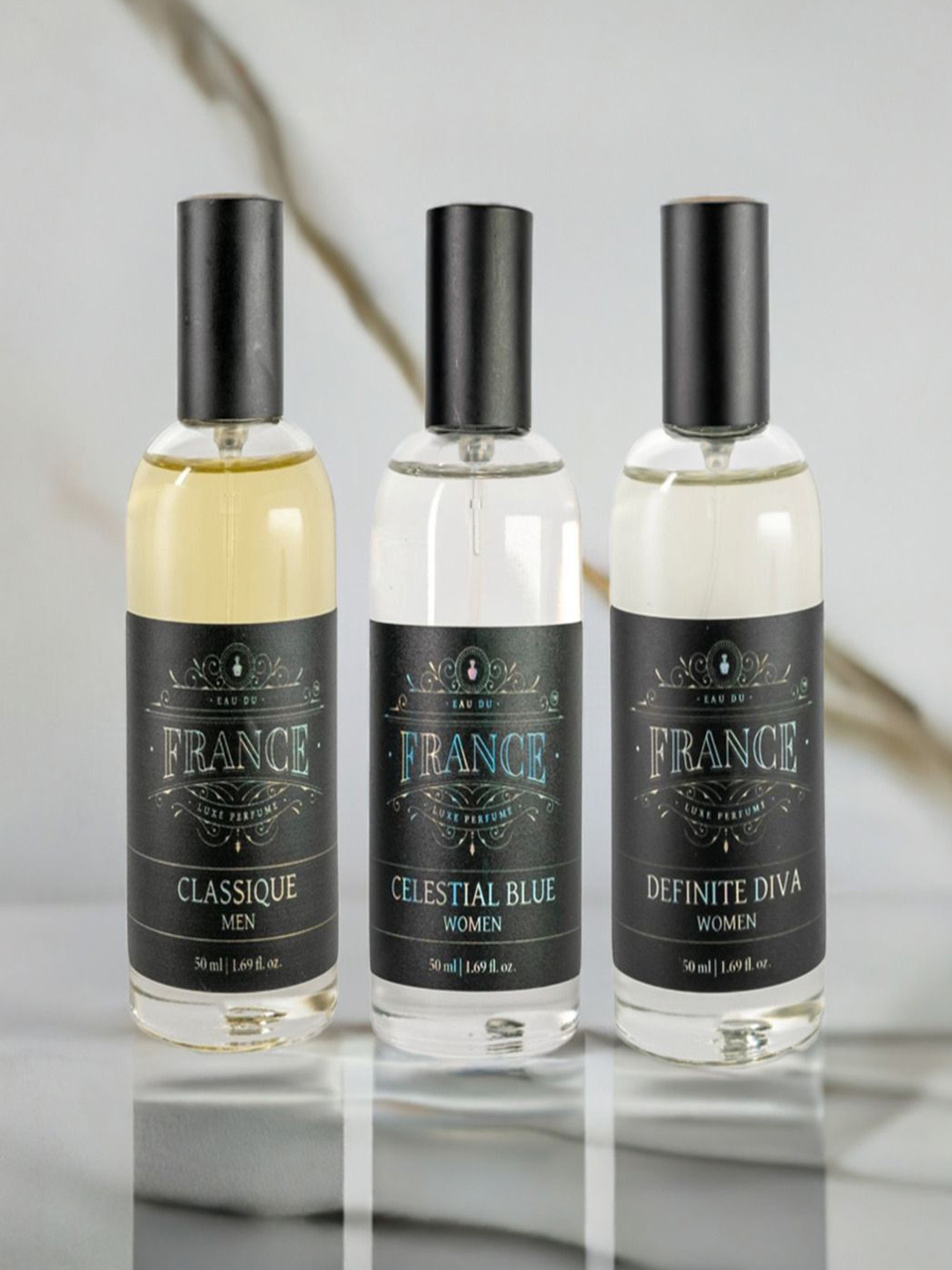 Eau DuFrance Set Of 3 Classique, Celestial Blue & Definite Diva Eau De Parfum - 50 ml Each