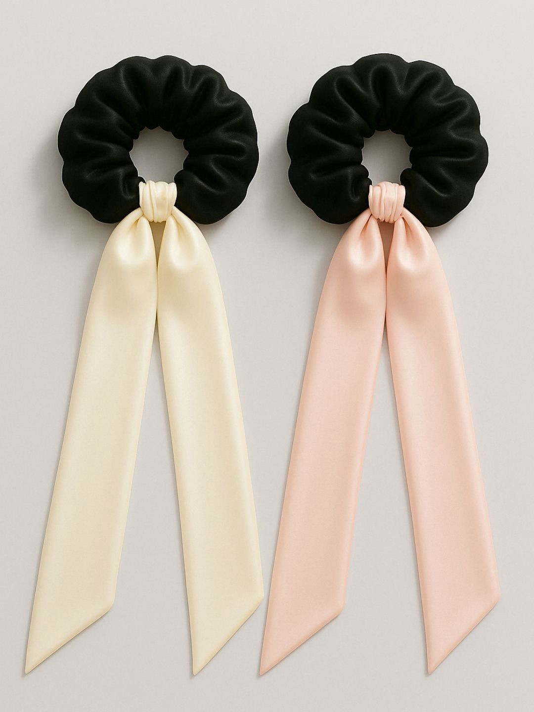 Mueras Women Pack of 2 Satin Long Tail Bow Knot Scrunchie