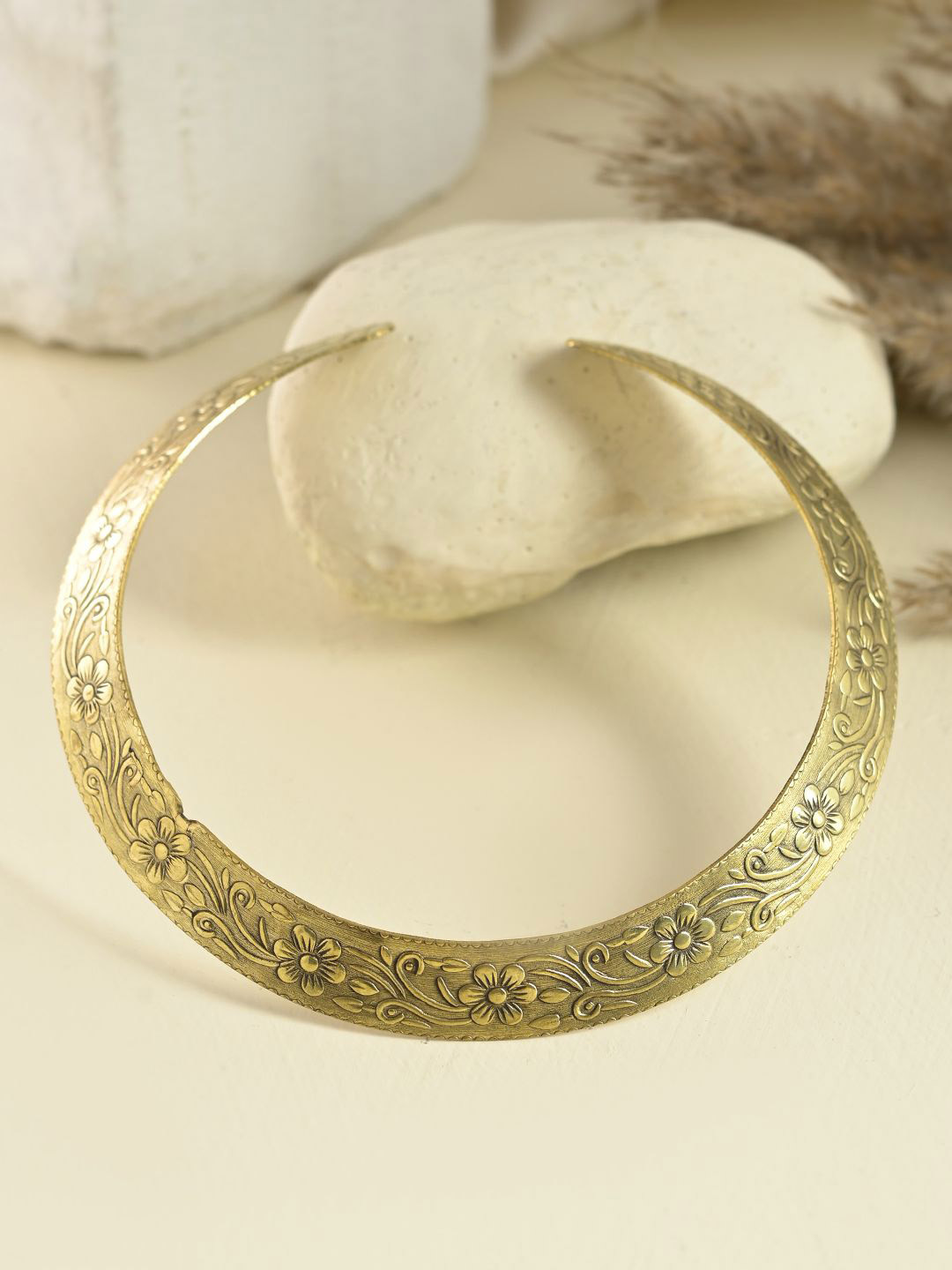 Silvermerc Designs Brass Floral Engraved Gold-Plated Necklace