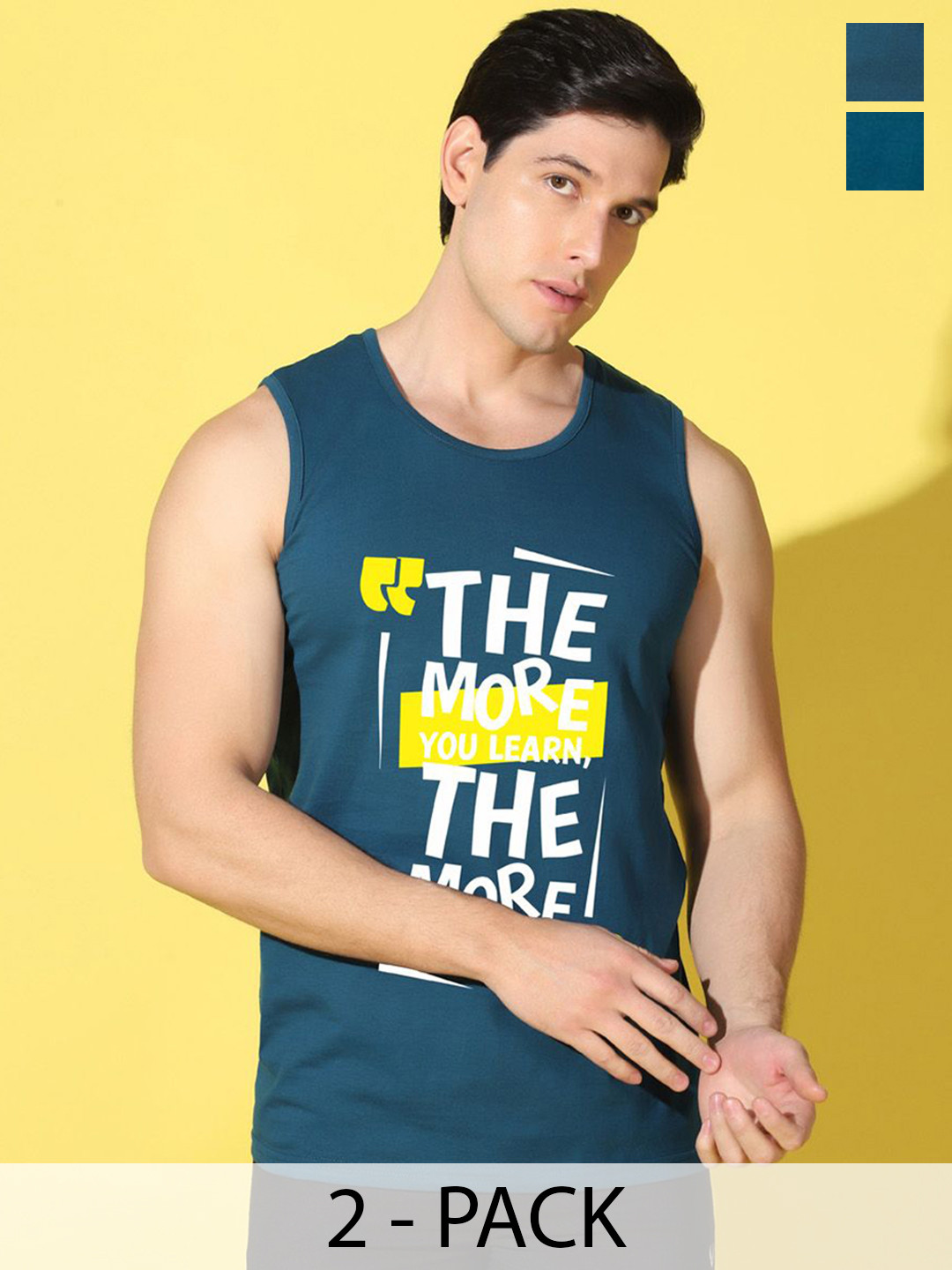 WOOSTRO Pack Of 2 Printed Combed Cotton Gym Vests - VWS26(MORE PEACOCK)(RUN PEACOCK)