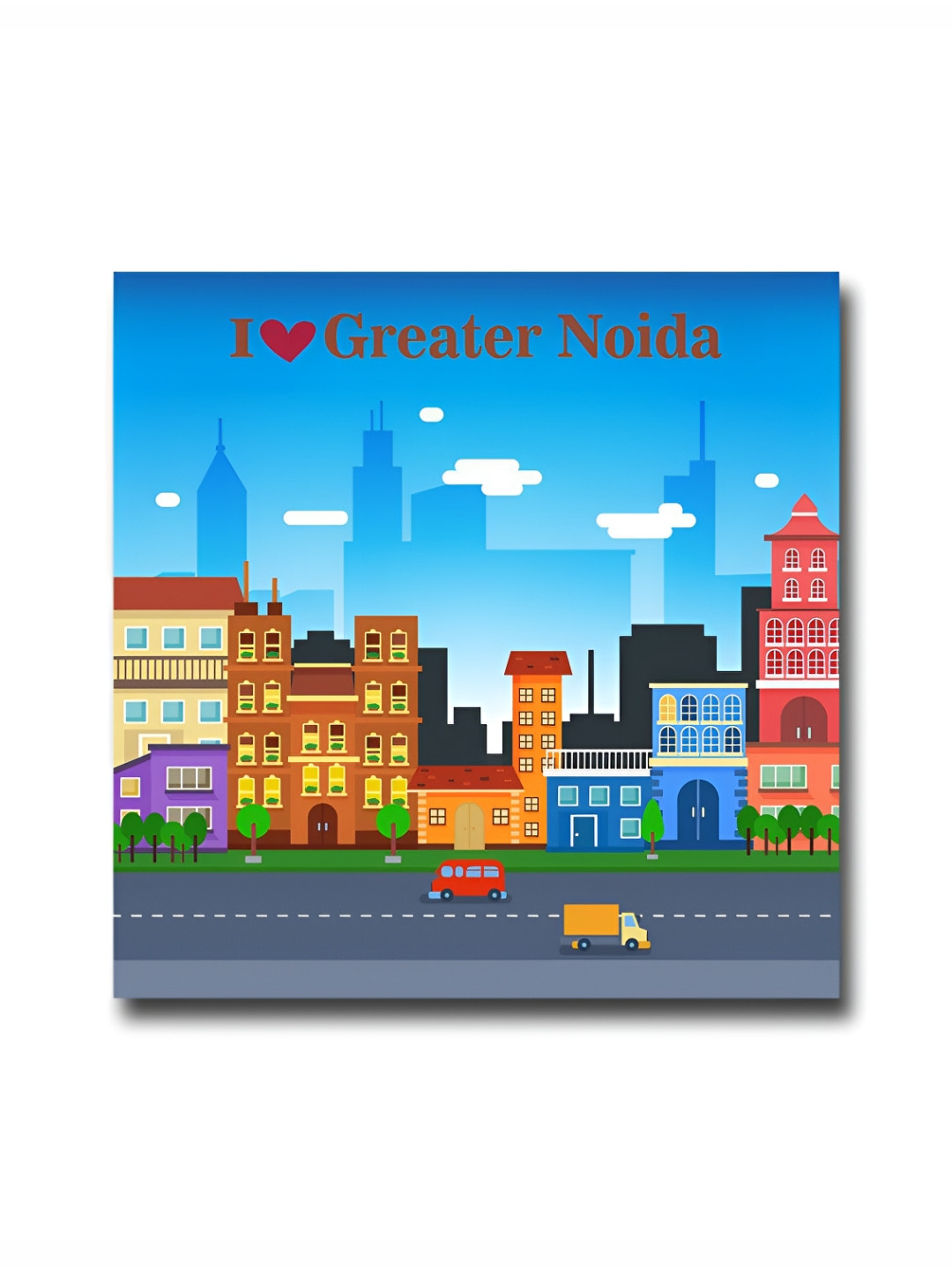 ARTBUG Blue & Brown  I love Greater Noida City Printed Wooden FridgeMagnet