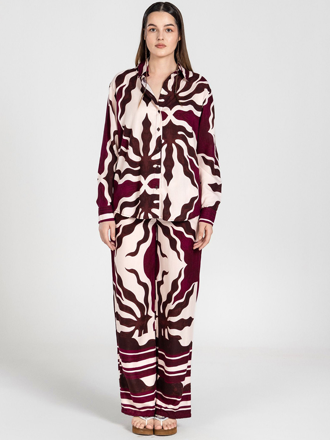 Past Modern Shirt Collar Neck Shirt With Trousers Co-Ords