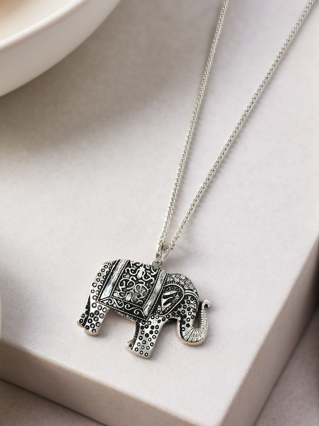 Accessorize Elephant Design Artificial Stones Studded Pendant With Chain