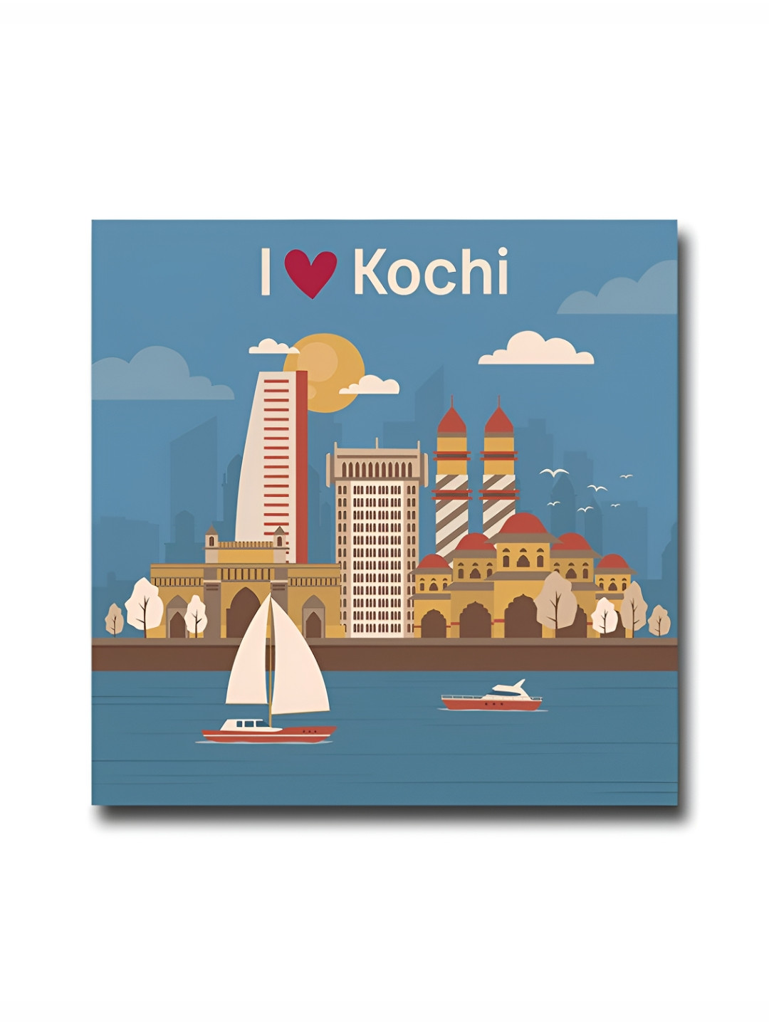 ARTBUG Blue & Brown I Love Kochi City Printed Wooden Stylish Fridge Magnet