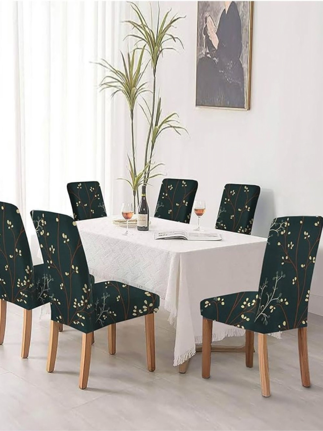 GIFTS ISLAND Set Of 6 Green Printed Chair Covers
