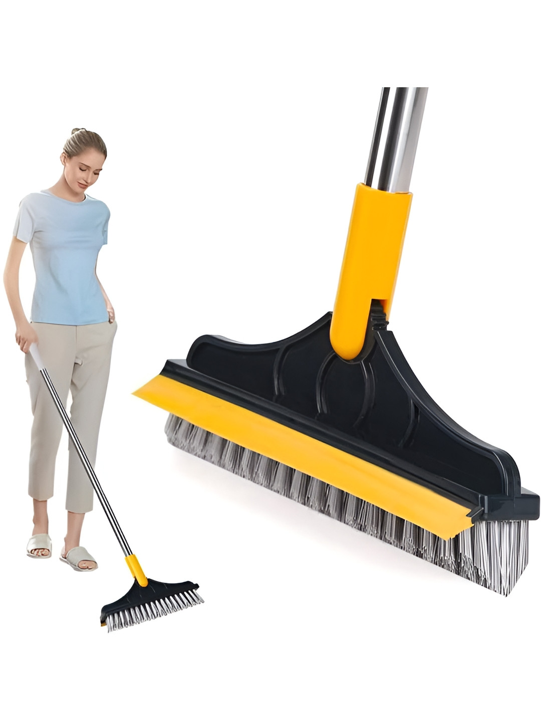 ARPANA BRIGHT Yellow & Black 2 In 1 Brush With Wiper Bathroom Accessories