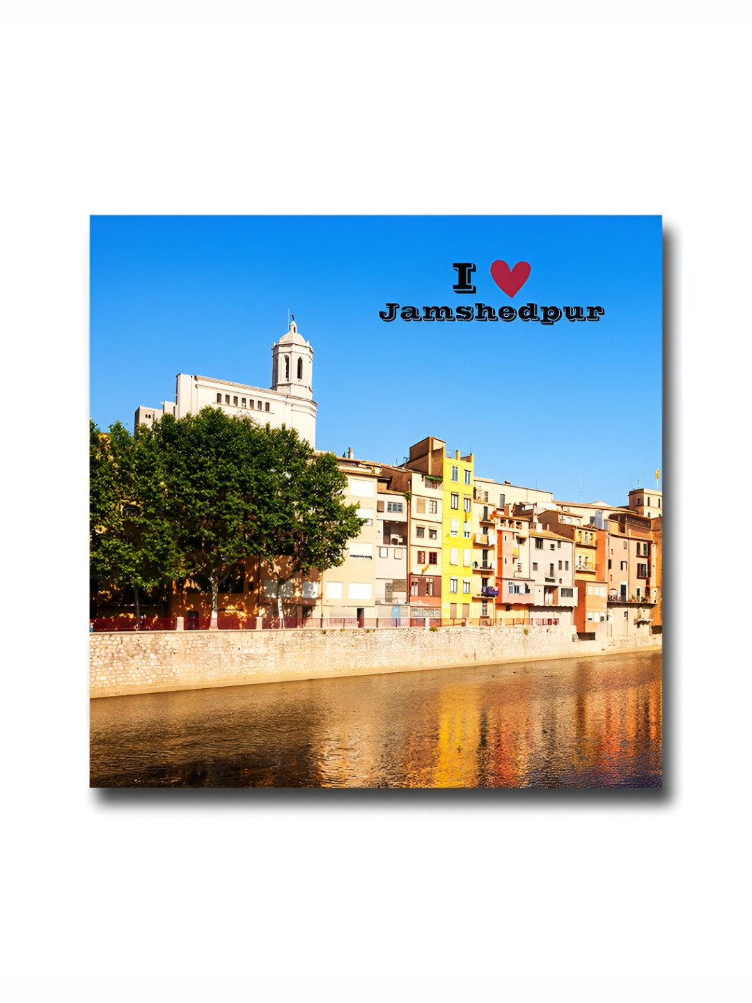 ARTBUG Blue & Beige I love Jamshedpur City Printed Wooden FridgeMagnet