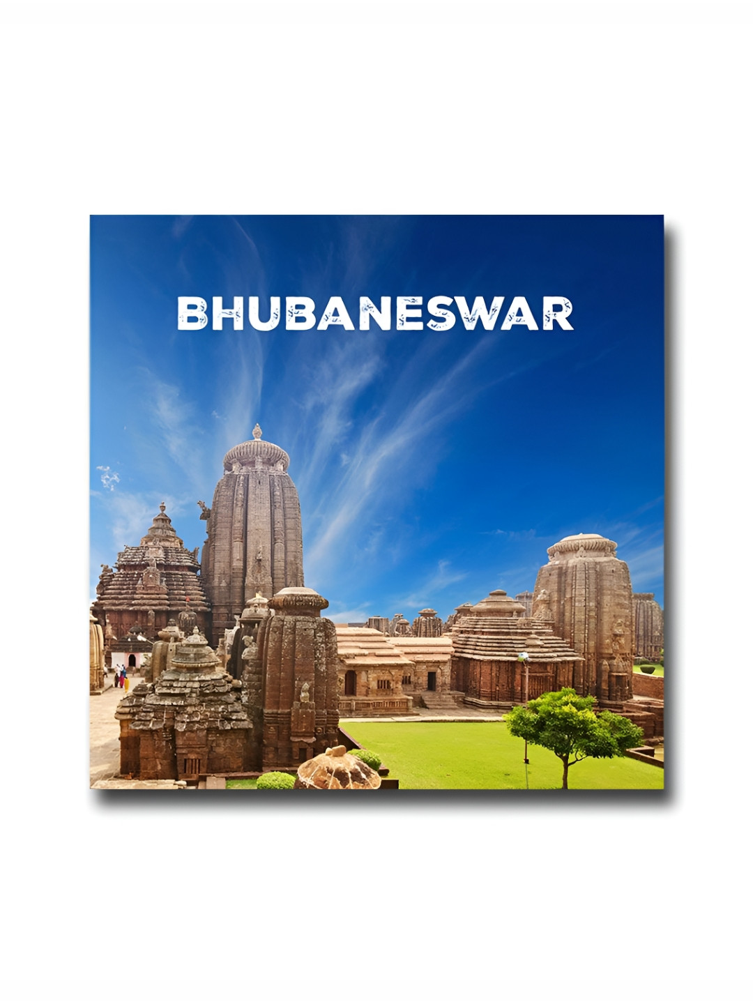 ARTBUG Blue & Brown Bhubaneswar City Printed Wooden Stylish Fridge Magnet