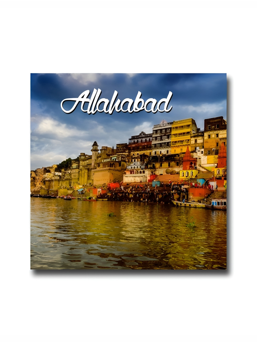 ARTBUG Blue & Yellow Printed Allahabad City Wooden FridgeMagnet