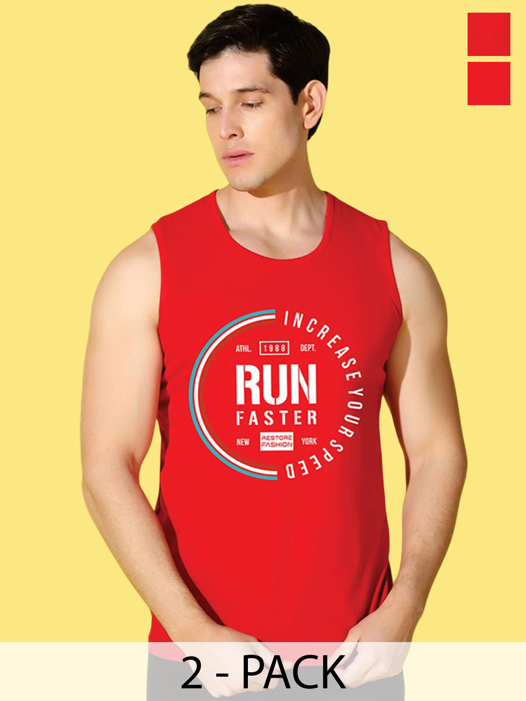 WOOSTRO Pack Of 2 Printed Combo Cotton Gym InnerwearVests VWS26(ENJOY RED)(RUN RED)