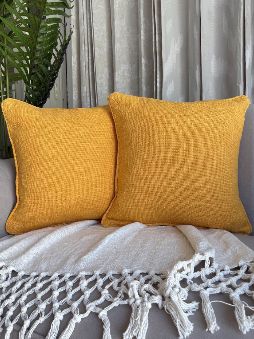 EXPORT HOUSE Breathable Cotton 2 Pcs Square Cushion Covers - 16 x 16 In