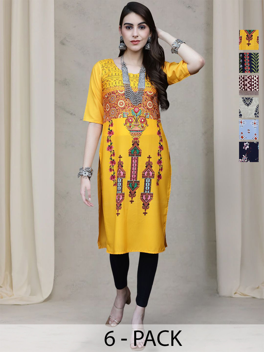 7Threads Women Ethnic Motifs Printed rugular stright thread work