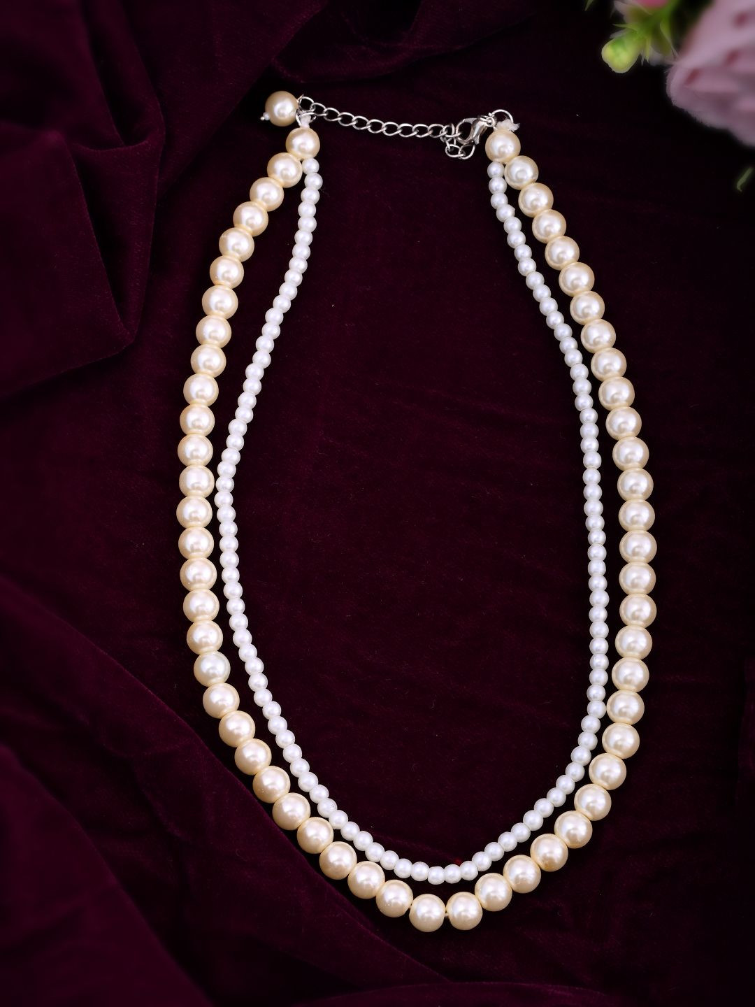 Silvermerc Designs Brass Silver-Plated Two-Strand Layered Pearls Beaded Necklace