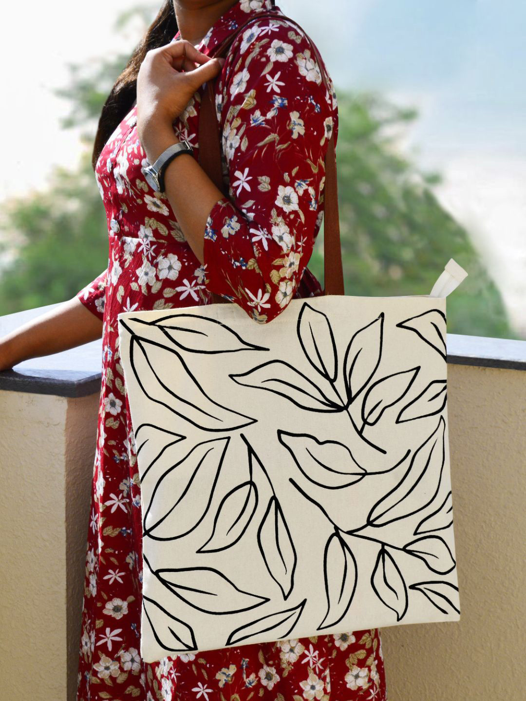 StyleMyWay Black & White Abstract 40 x 40 cm Cotton Canvas Tote Bag