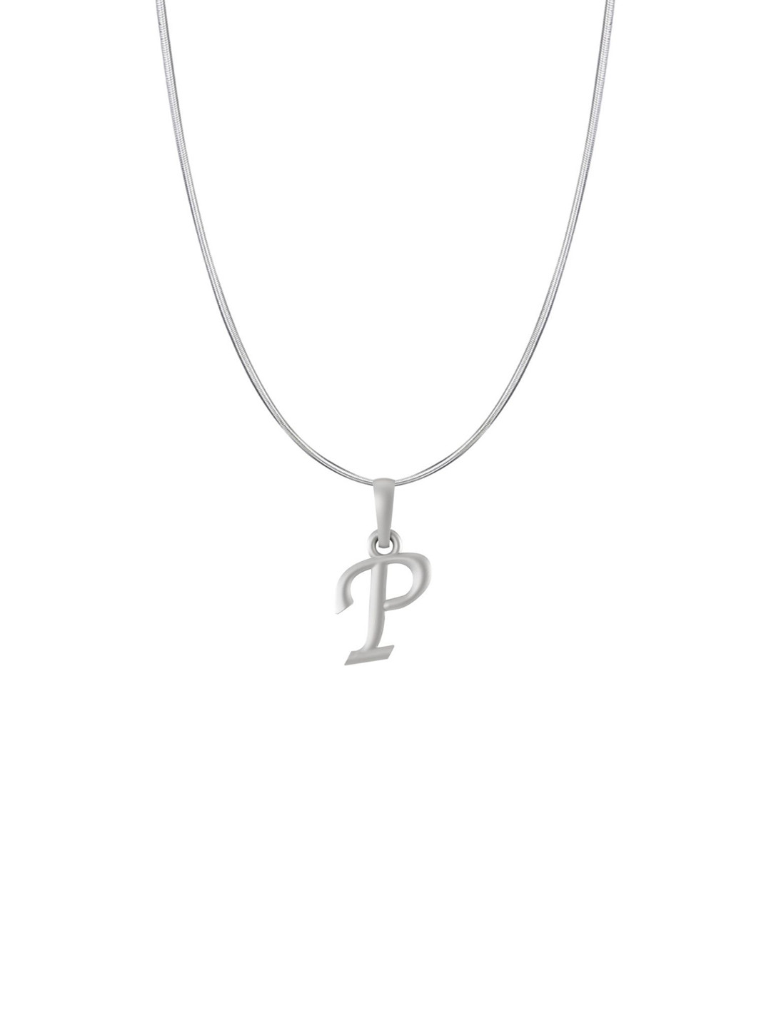 Metronaut Men Silver P Alphabet Pendant with Snake Chain