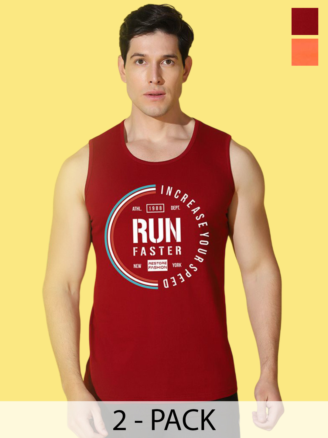 WOOSTRO Pack Of 2 Printed Combo Cotton Innerwear VestsVWS26(RUN ORANGE)(RUN MAROON)
