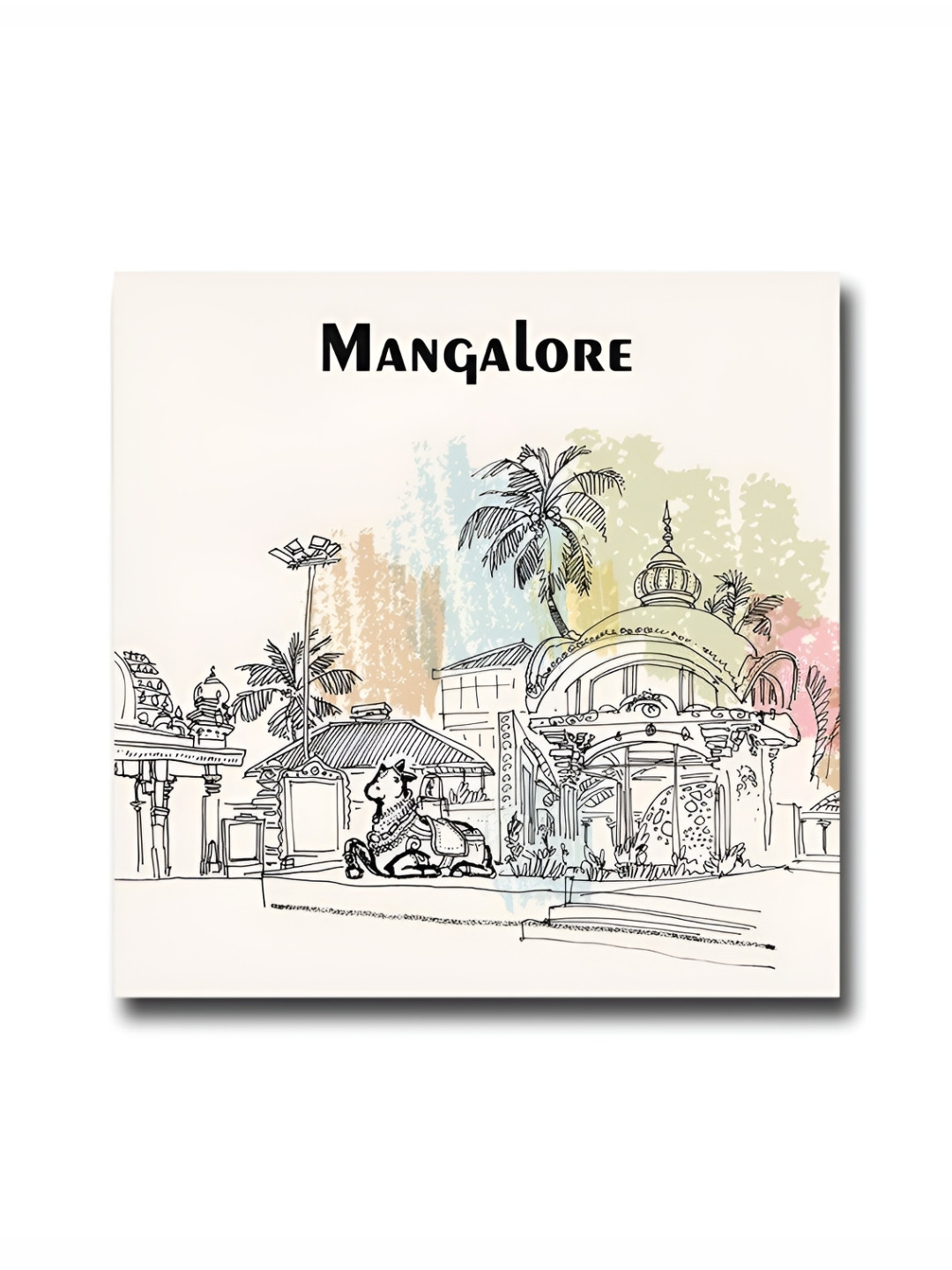 ARTBUG White & Black Mangalore City Printed Wooden FridgeMagnet