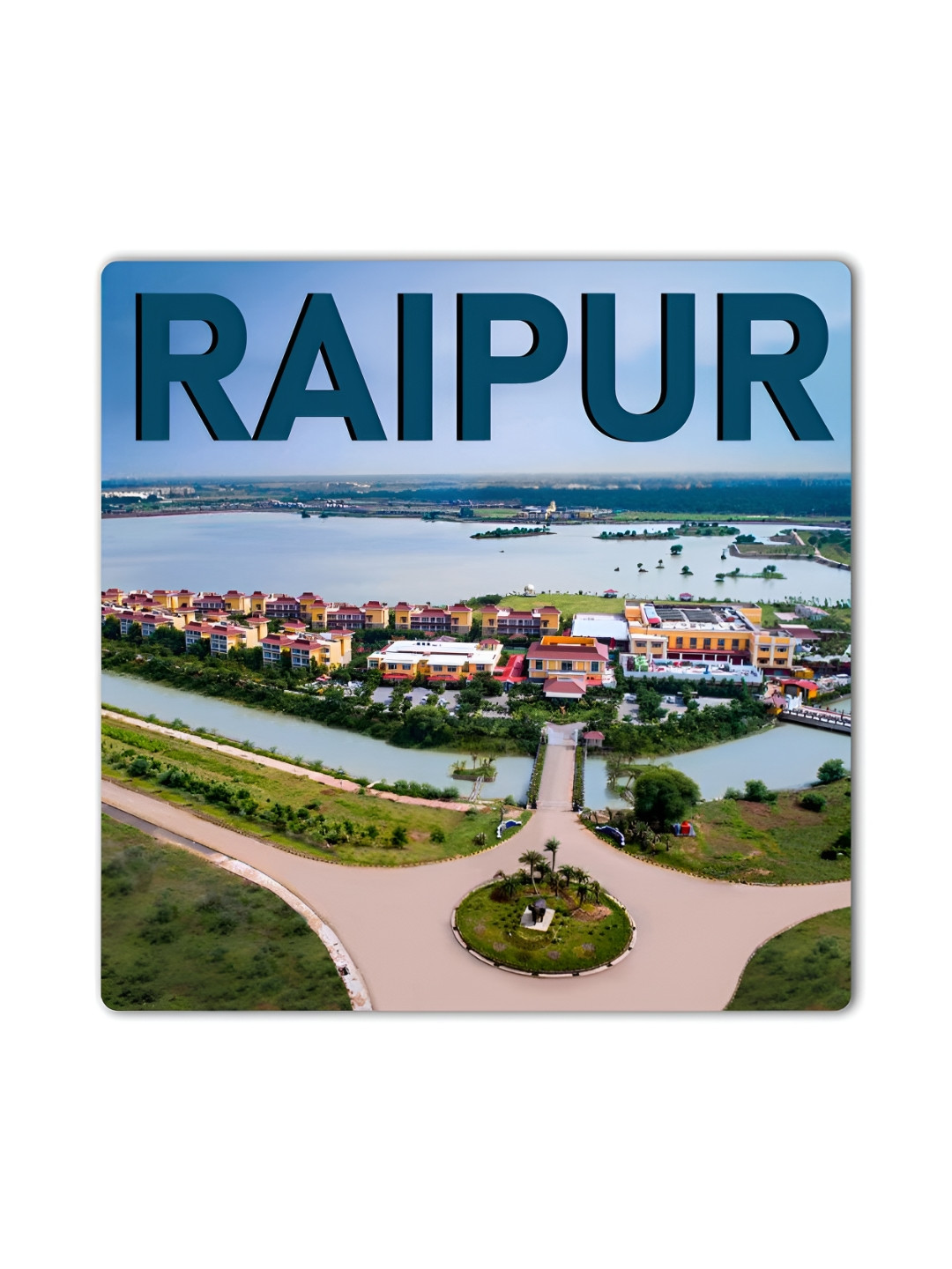 ARTBUG Blue & Green Raipur City Wooden FridgeMagnet