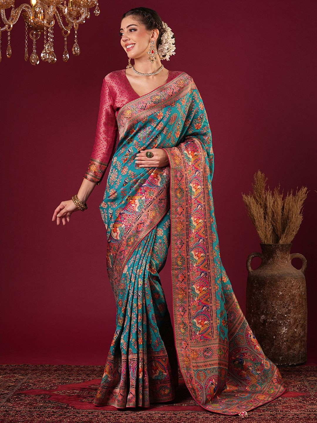 Anouk Women Floral Woven Design Viscose Rayon Celebrity  Banarasi Sarees