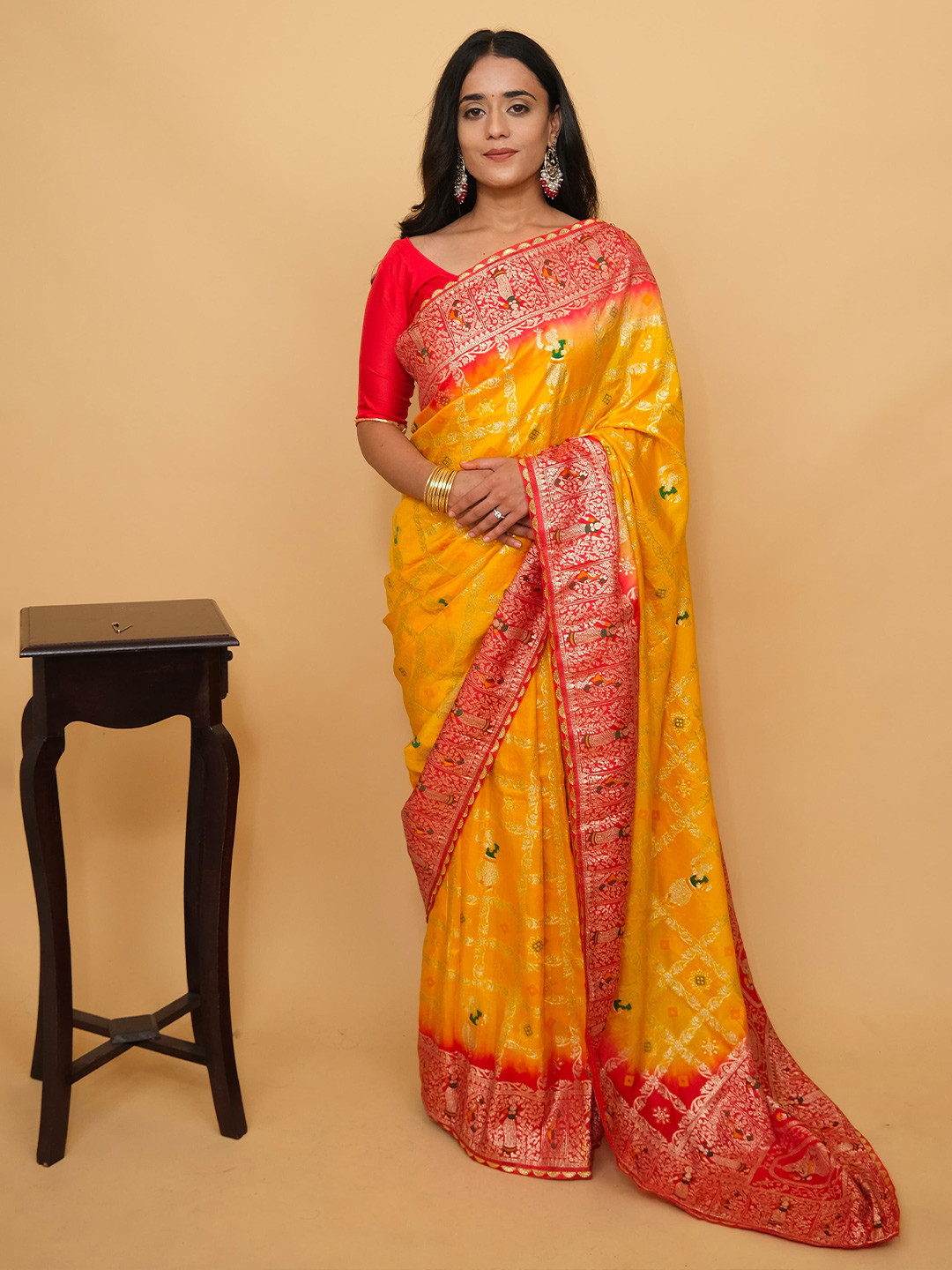 SHRI MAHAVEER RAJASTHANI SAREE Woven Design Zari Silk Cotton Banarasi Saree