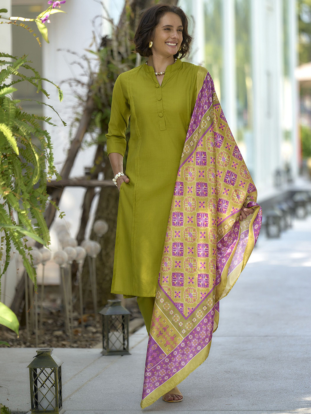 SHREE LAXMINARAYAN EXPORT Women Panelled Kurta with Trousers & With Dupatta