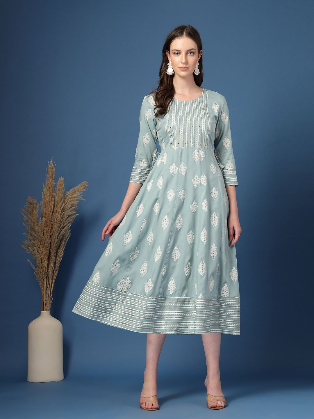 AHMI Print Georgette Fit & Flare Midi Dress