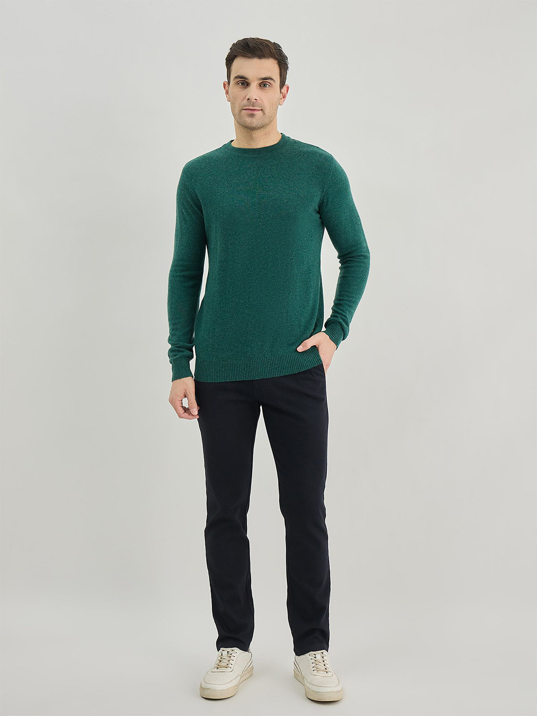 Iconic Round Neck Solid Regular Fit Stretchable Sweater