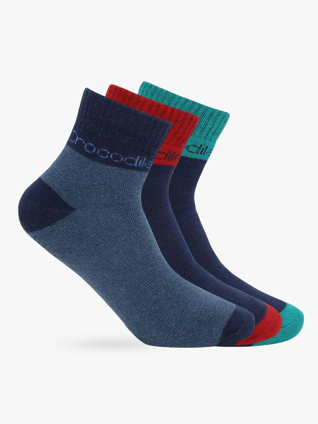 Crocodile Men Pack Of 3 Assorted Cotton Terry Ankle-Length Socks