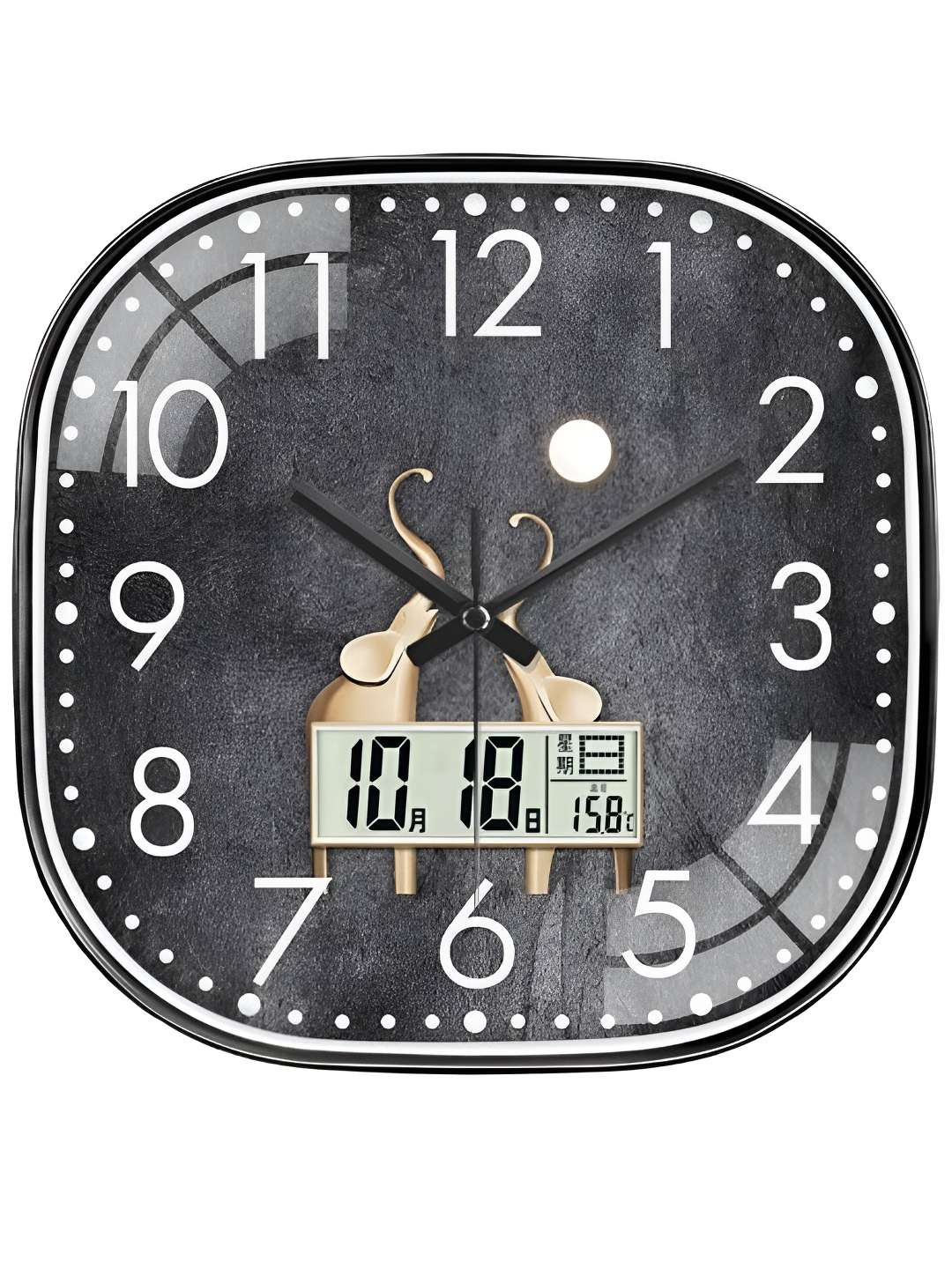 Star work Black & White Digital Square Shaped Contemporary Wall Clock