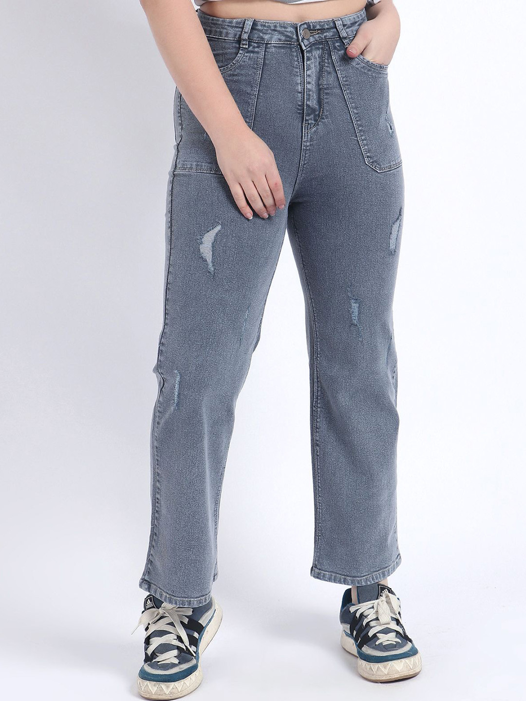 Hayler Women Bootcut Low-Rise Mildly Distressed Light Fade Stretchable Jeans