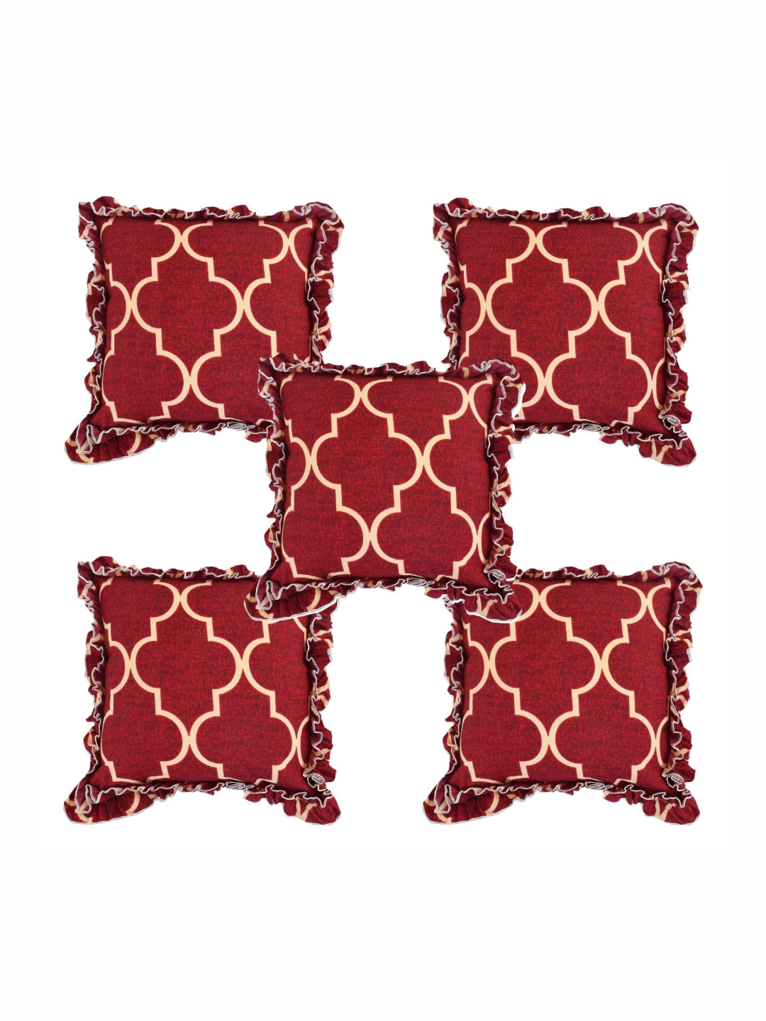 Luxmi Cotton Fabrics Maroon & Cream 5 Pieces Ethnic Motifs Printed Square Cushion Covers