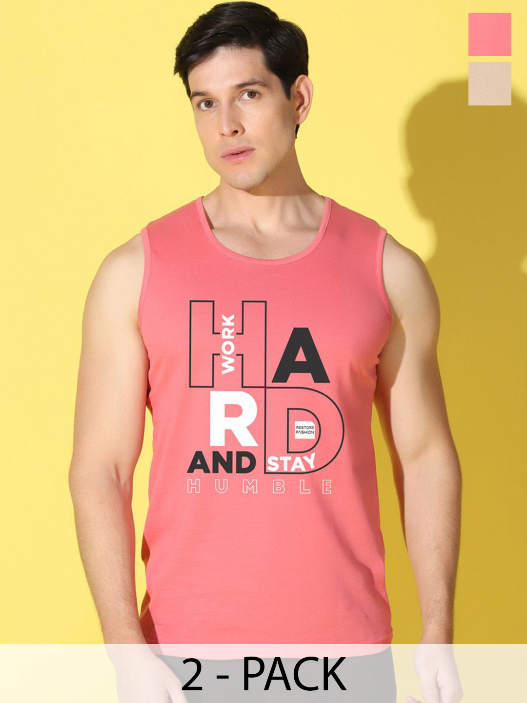 WOOSTRO Pack Of 2 Printed Combed Cotton GymInnerwear VWS26(HARD PEACH)(ENJOY RUST)