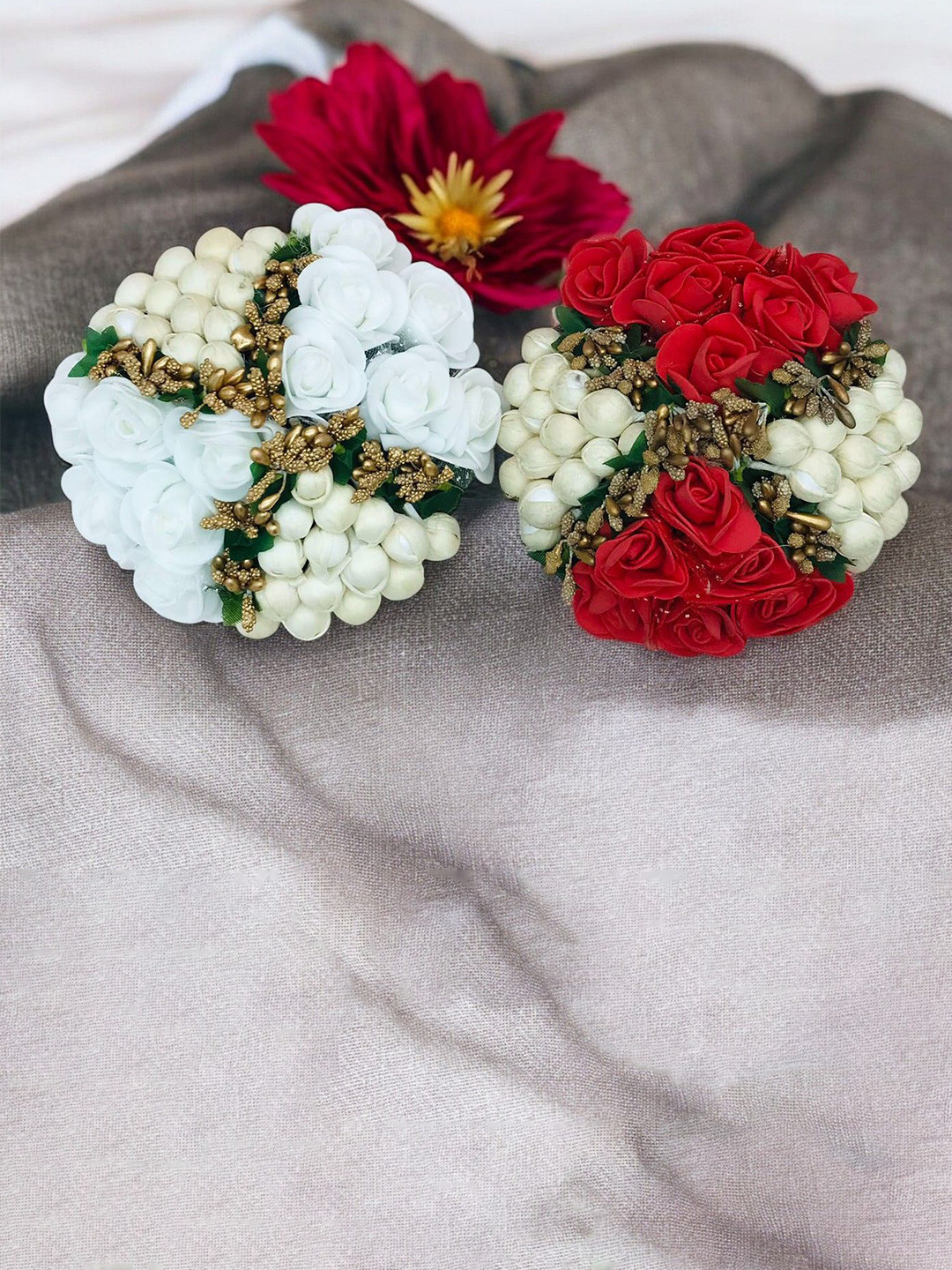 GADINFASHION Women Set Of 2 Bridal Artificial Flower Hair Juda Gajra Or Bun