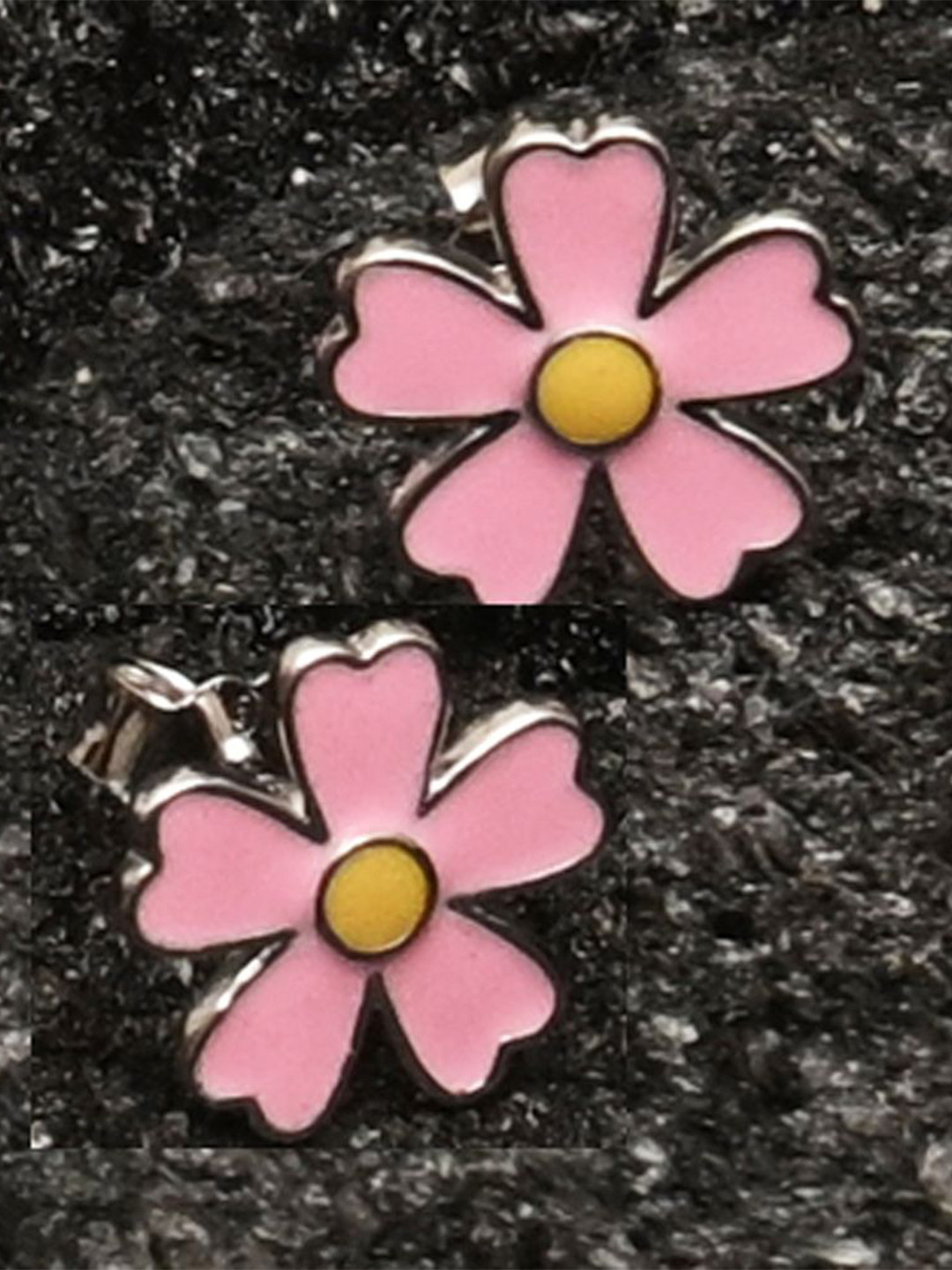 925 SILLER 925 Pure Silver Pink Floral Stud Earrings