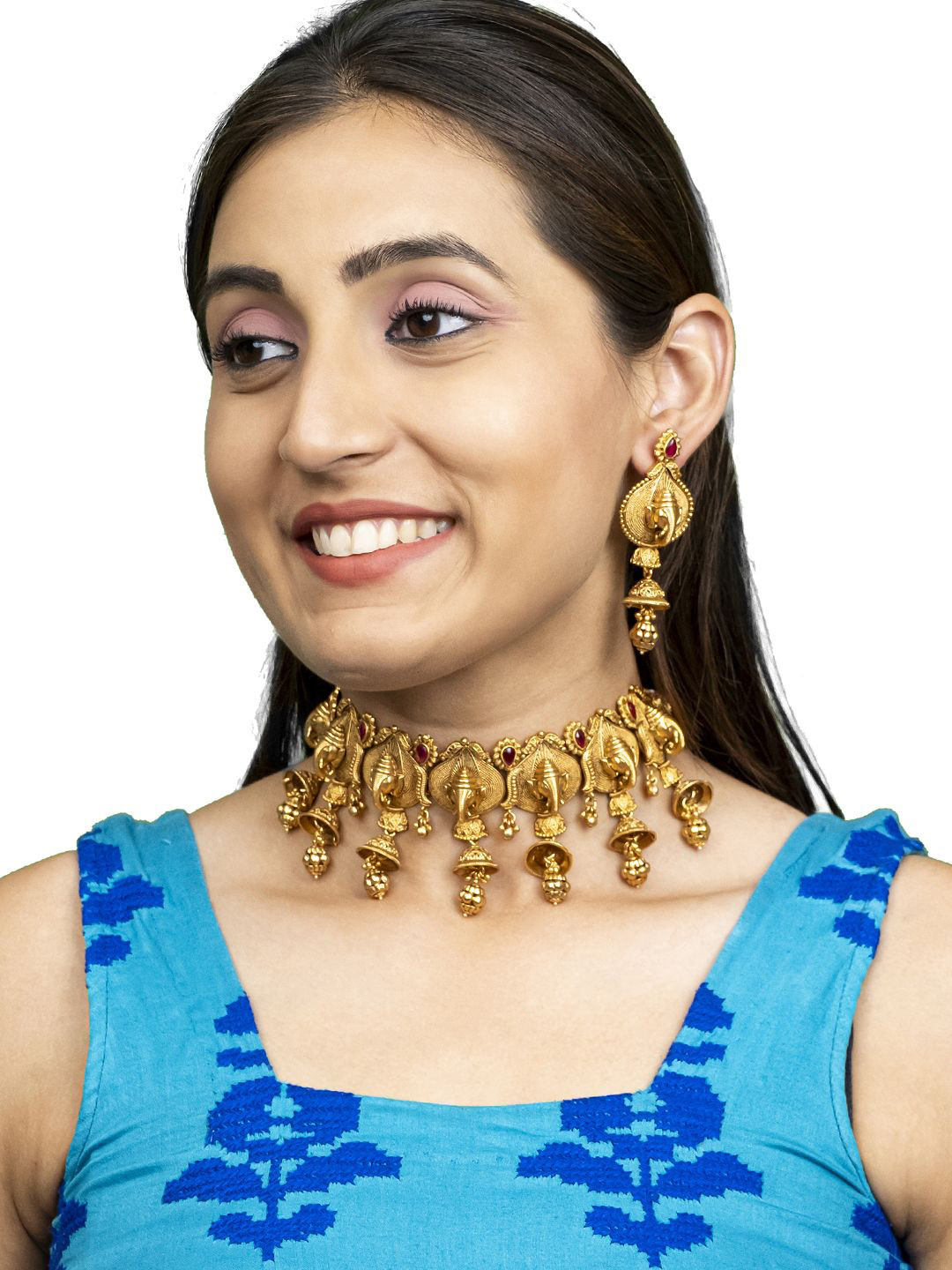 Shining Jewel - By Shivansh Gold-Plated Stone-Studded Ganapati Jewellery Set