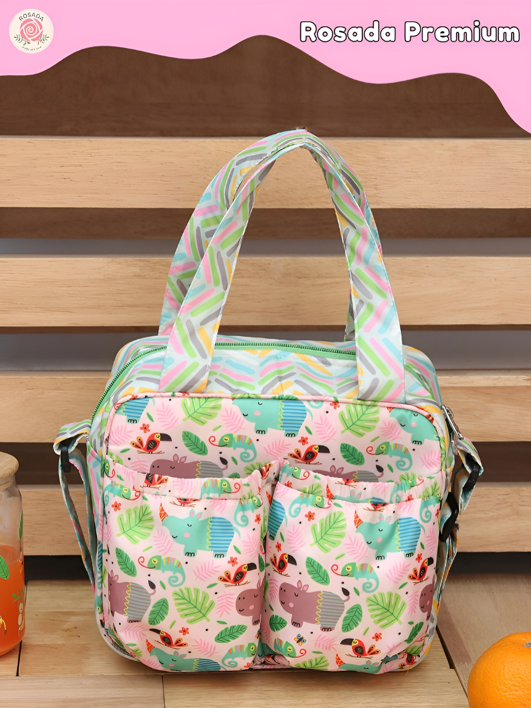 ROSADA Kids Pink Hippo Printed Insulated Tiffin Bag