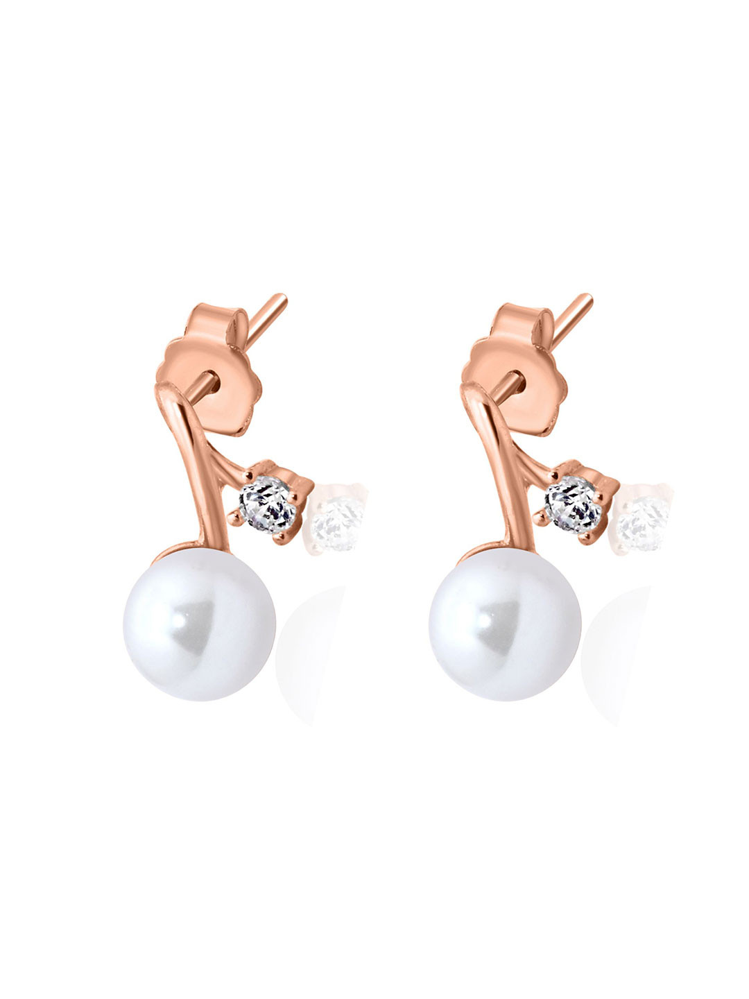 925 SILLER 925 Pure Silver Zircon Studded Rose Gold Stud Earrings