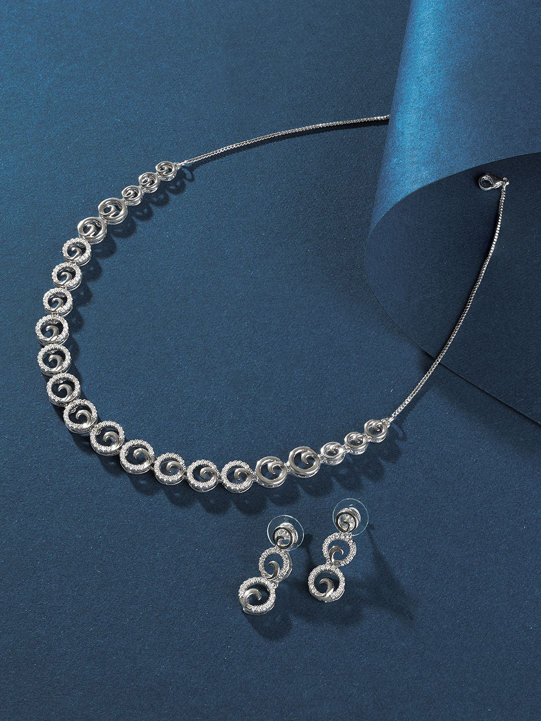 TEEJH Rajput Radiance Silver Plated Cubic Zirconia Studded Jewellery Set