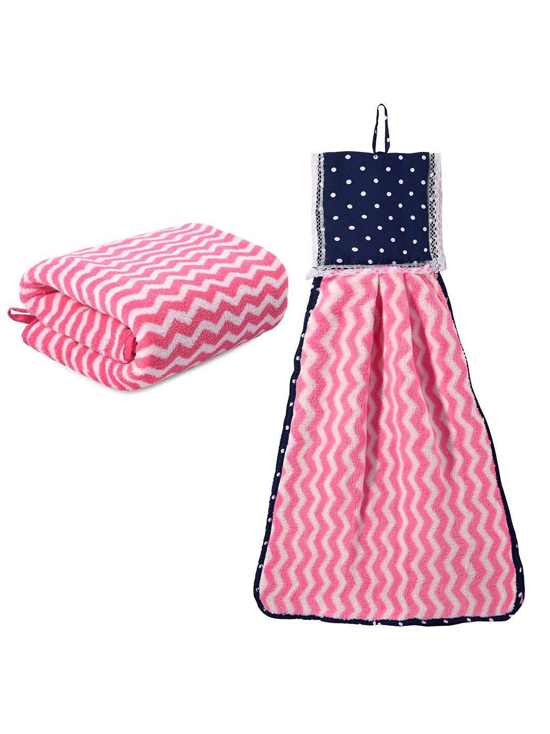 Kuber Industries Pink & White 2 Pieces Printed Towels & Wash Basin Napkin Set