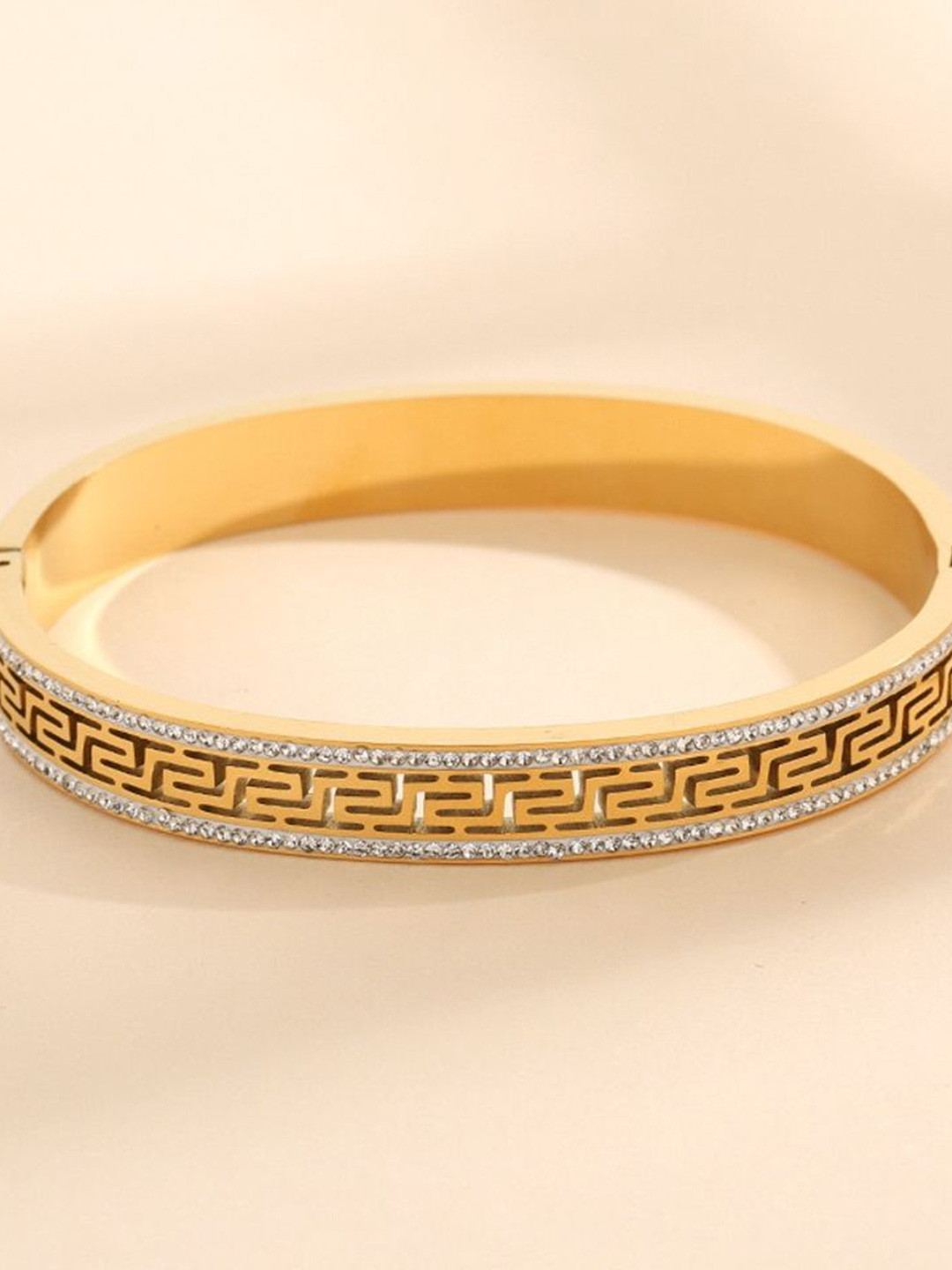 MYKI Rose Gold-Plated Artificial Stones Studded Bangle-Style Bracelet
