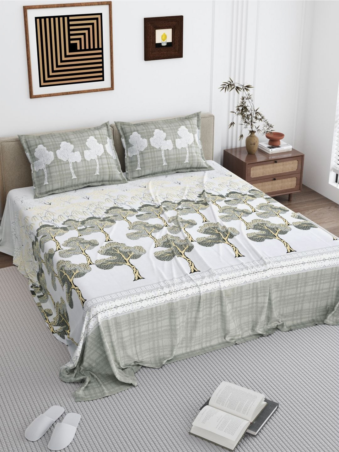 DREAM WEAVERZ White Pure Cotton Breathable 250TC King Fine Bedsheet Set108 x100 inches